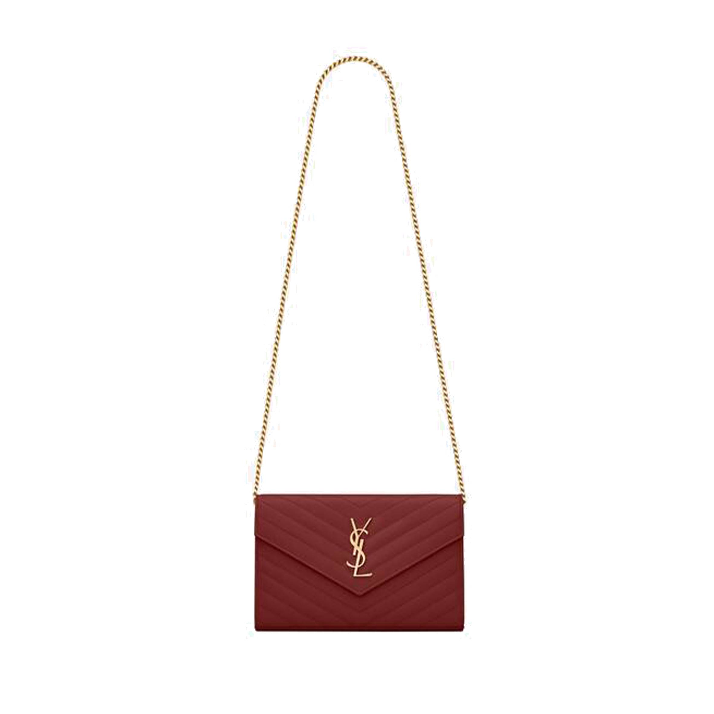 YSL CASSANDRE MATELASSÉ CHAIN WALLET IN GRAIN DE POUDRE EMBOSSED LEATHER 377828BOW016008 (22.5*14*4cm)