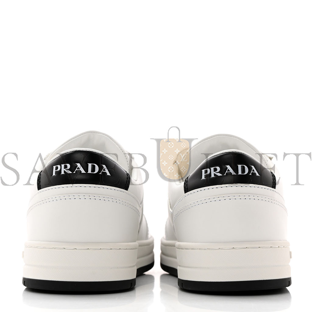 PRADA VITELLO ROIS METAL TRIANGLE LOGO WOMENS DOWNTOWN LOW TOP 30MM SNEAKERS 39.5 WHITE BLACK