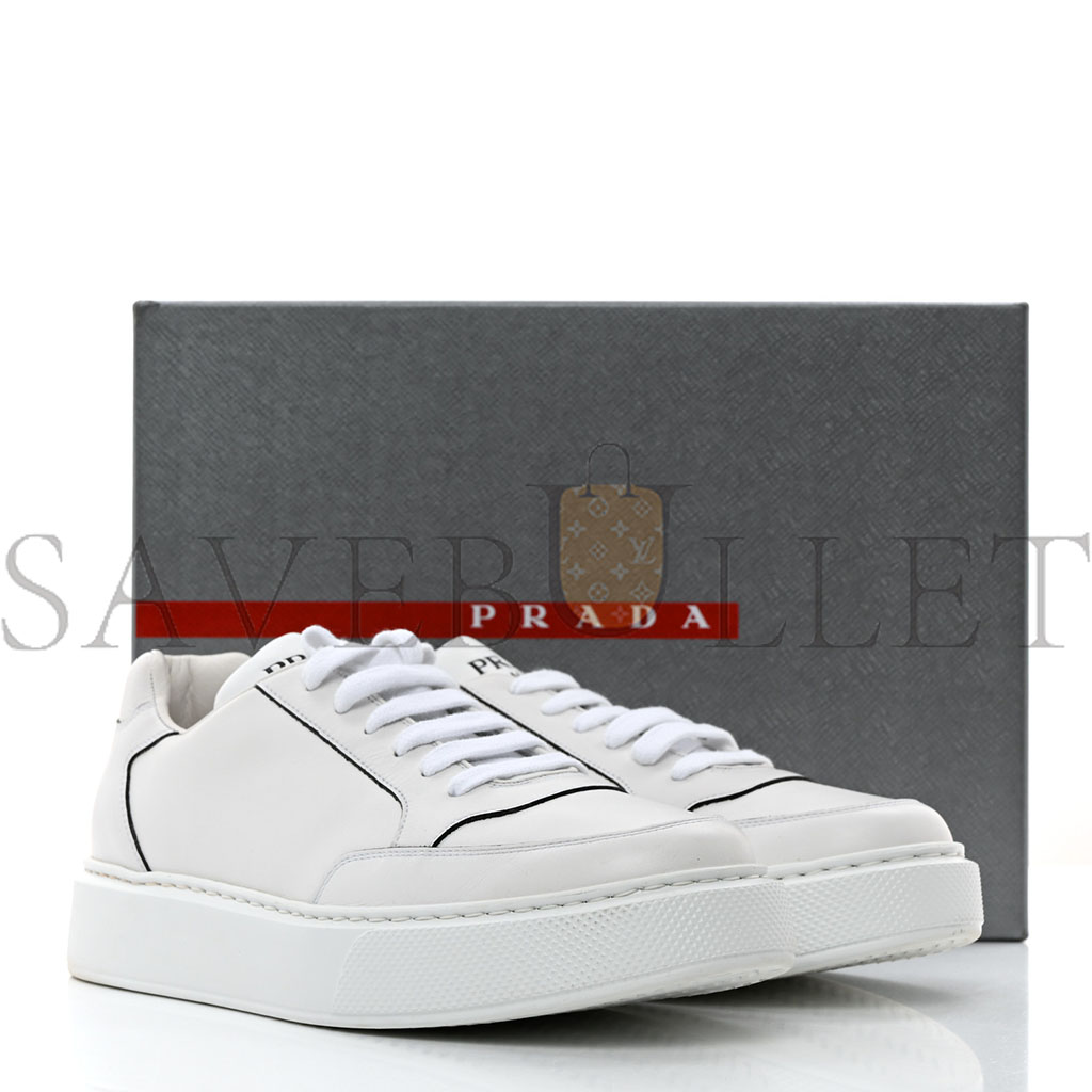 PRADA CALFSKIN MENS MONTANA LOW TOP SNEAKERS 7 WHITE