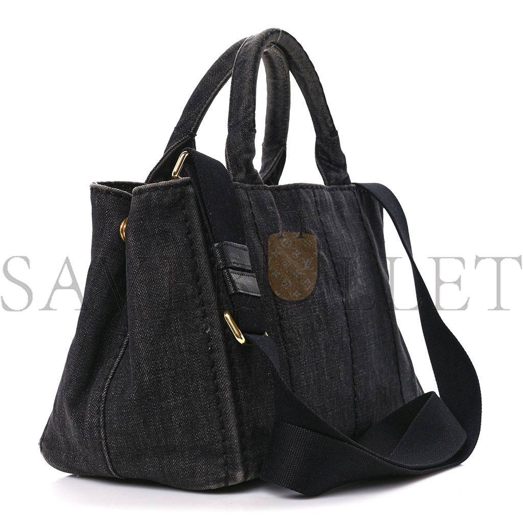 PRADA DENIM SMALL CANAPA LOGO TOTE BLACK (27*20*14cm)