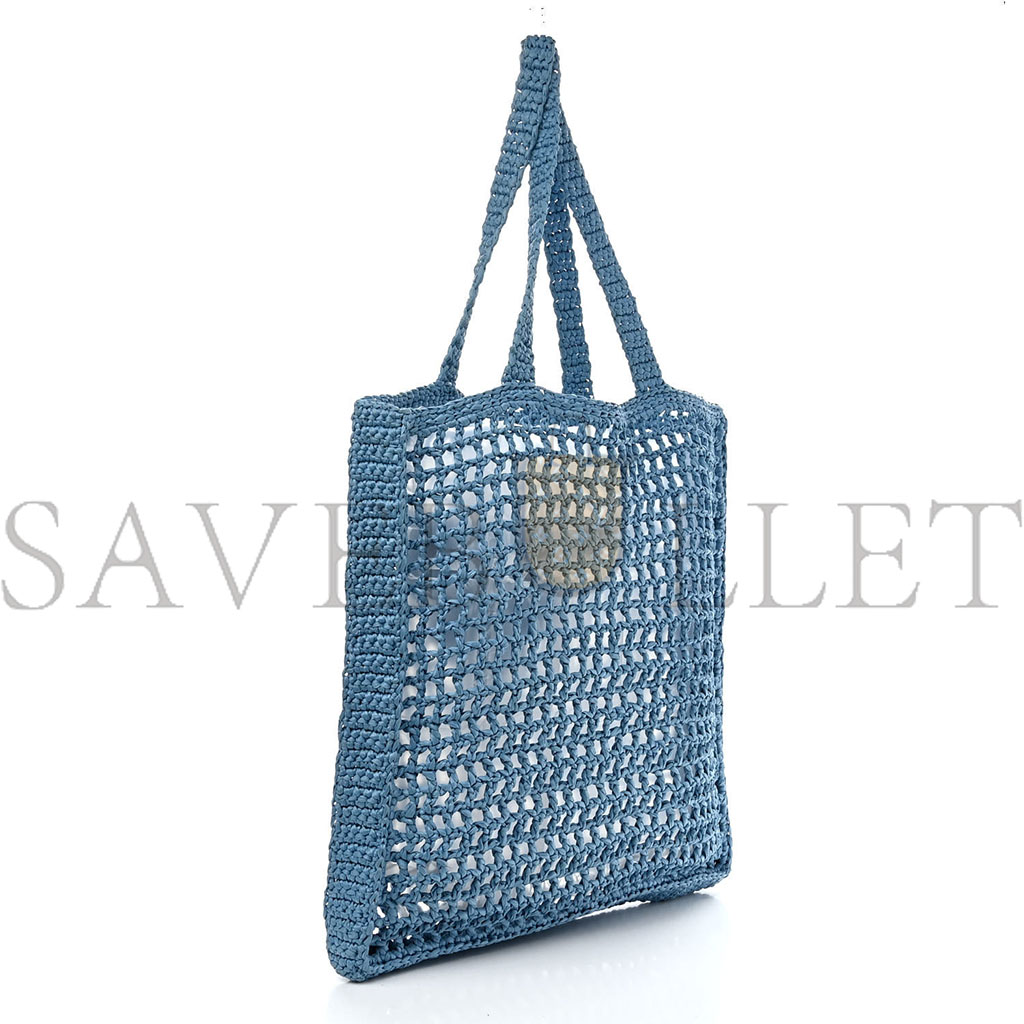 PRADA RAFFIA EMBROIDERED LOGO TOTE BAG CELESTE (36*36*4cm)