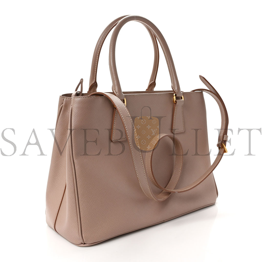 PRADA SAFFIANO MEDIUM GALLERIA DOUBLE ZIP TOTE CAMMEO (32*20*13cm)