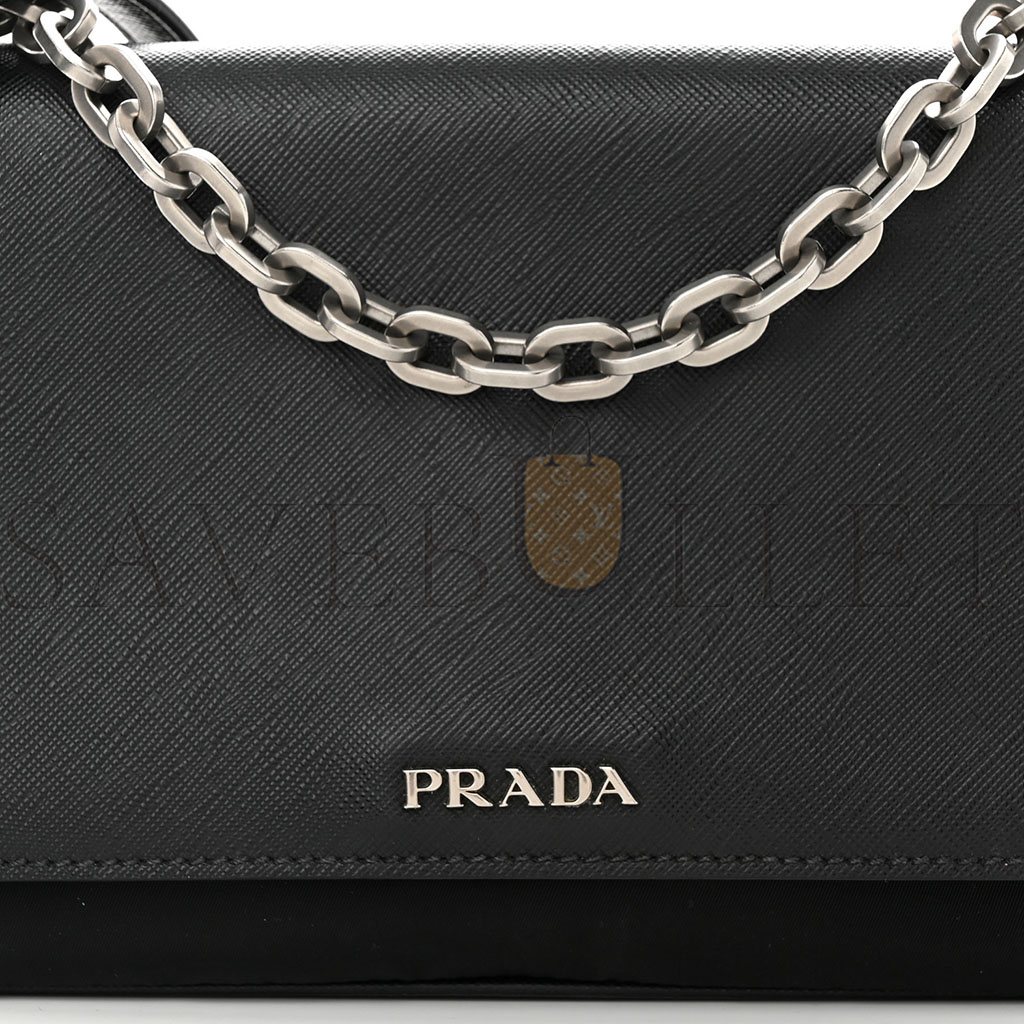 PRADA SAFFIANO TESSUTO NYLON CHAIN SHOULDER BAG BLACK (24*15*5cm)