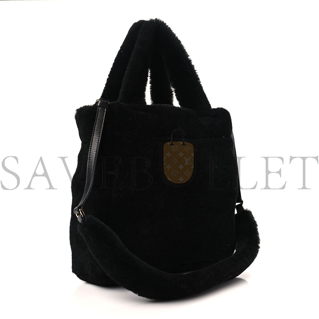 PRADA SHEARLING LOGO MINI TOTE BLACK WHITE (25*23*9cm)