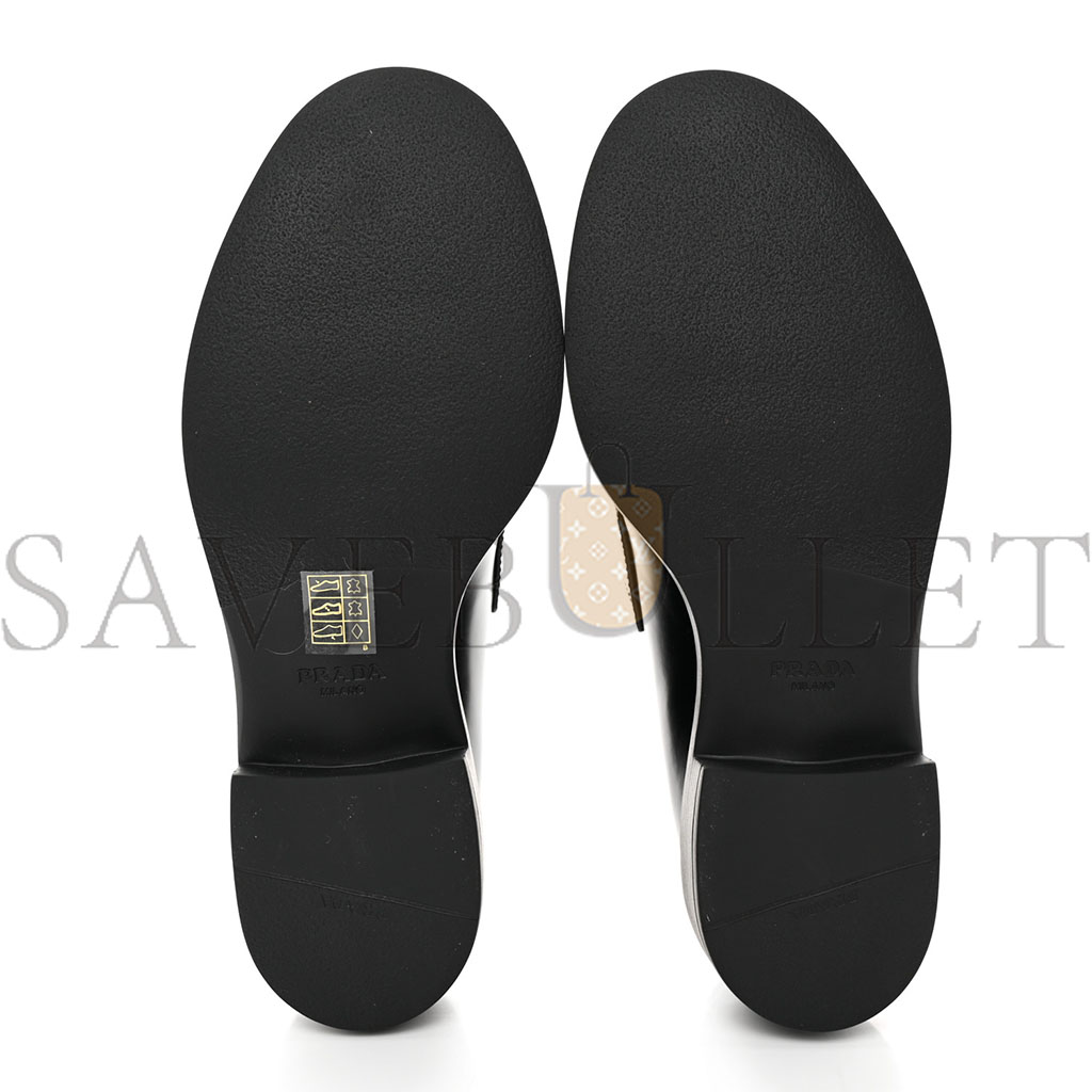 PRADA SPAZZOLATO METAL TRIANGLE LOGO 50MM LOAFERS 37.5 BLACK