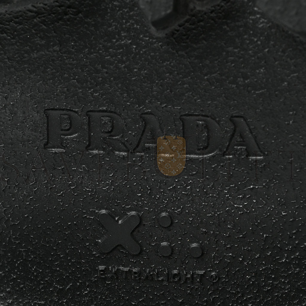 PRADA SPAZZOLATO ROIS RE-NYLON METAL TRIANGLE LOGO MONOLITH POUCH POCKET 55MM BOOTS 37 BLACK