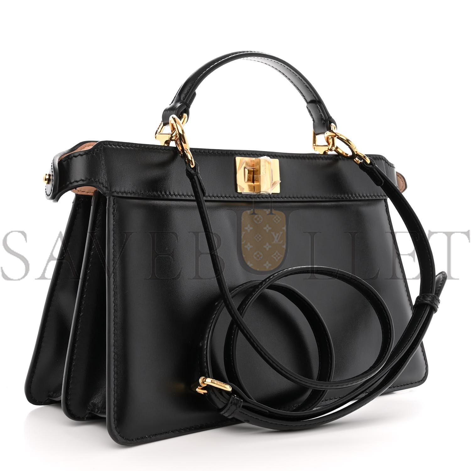 FENDI VITELLO KING LUXOR SHINY NAPPA MEDIUM PEEKABOO I SEE U EAST WEST SATCHEL BLACK LIGHT ROSE (29*18*11cm)