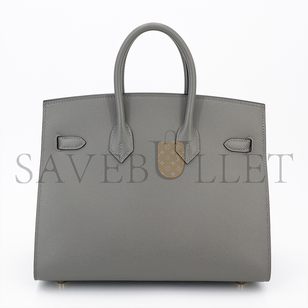 HERMES BIRKIN 25 OUTSEAM 0L GRIS MEYER CUMULONIMBUS GRAY LEATHER GOLD BUTTON 9117444335 (25*20*13cm)