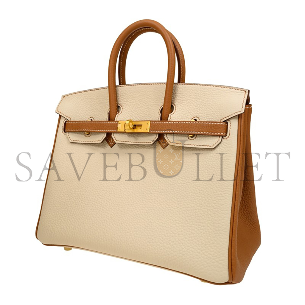 HERMES BIRKIN 25 CLEMENCE LEATHER MILKSHAKE WHITE SPELLING HORSESHOE PRINTS BK251037TGCZ (25*20*13cm)