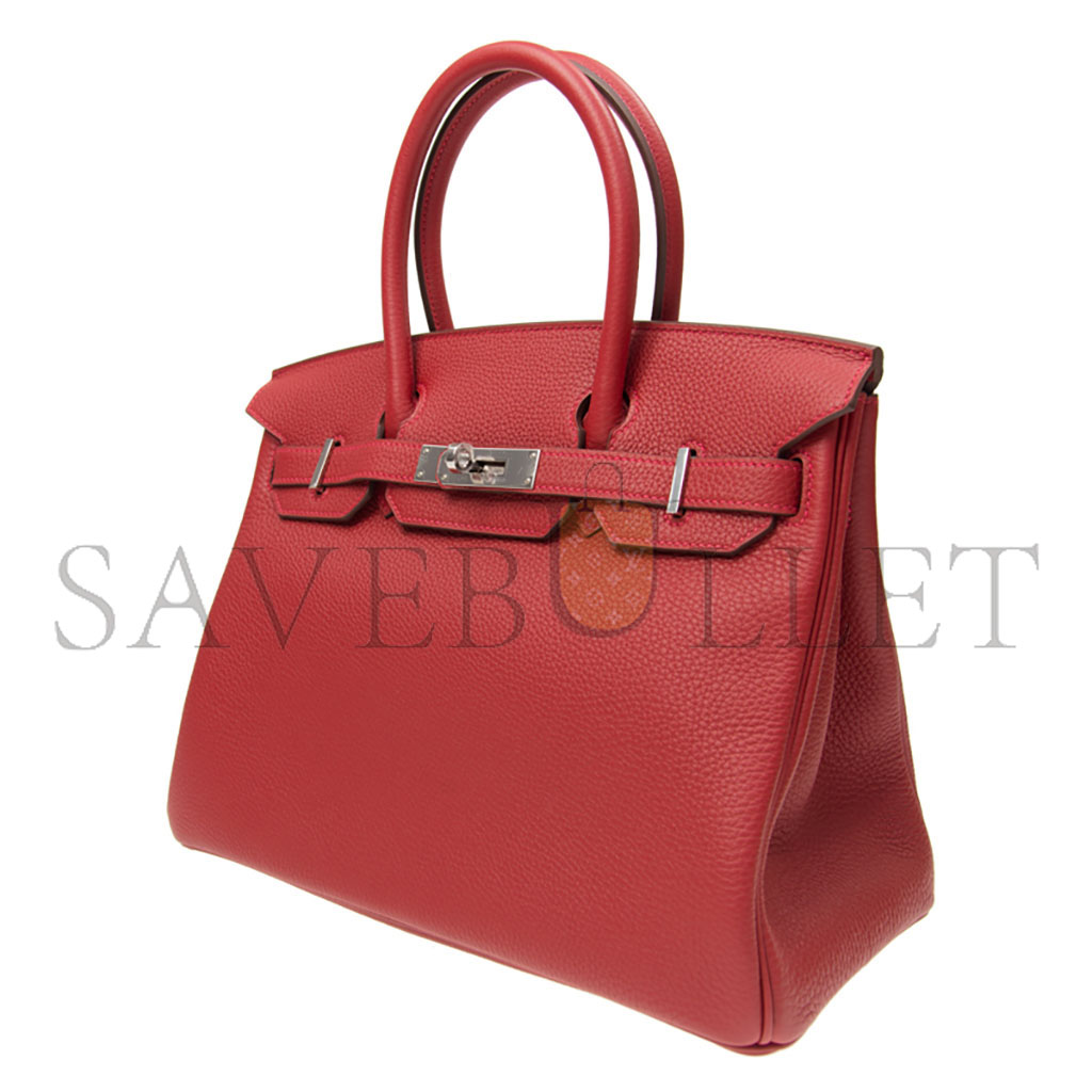 HERMÈS BIRKIN 35 TOGO LEATHER FLAG RED SILVER BUCKLE BAG H028369CK05 (35*28*18cm)