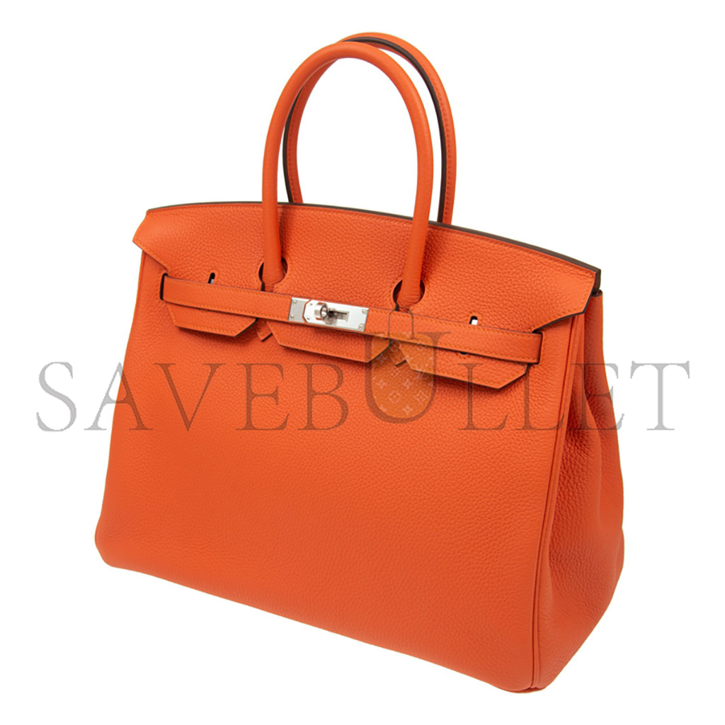 HERMES BIRKIN 25 TOGO LEATHER ORANGE SILVER BUCKLE BAG 521791 (25*20*13cm)