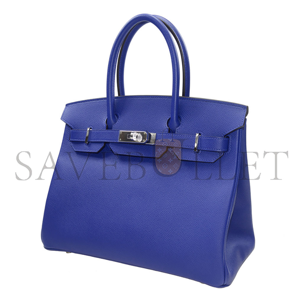 HERMES BIRKIN 30 TOGO LEATHER ROYAL BLUE LINING ROSE RED SILVER BUCKLE BK307TEPSS (30*23*15cm)