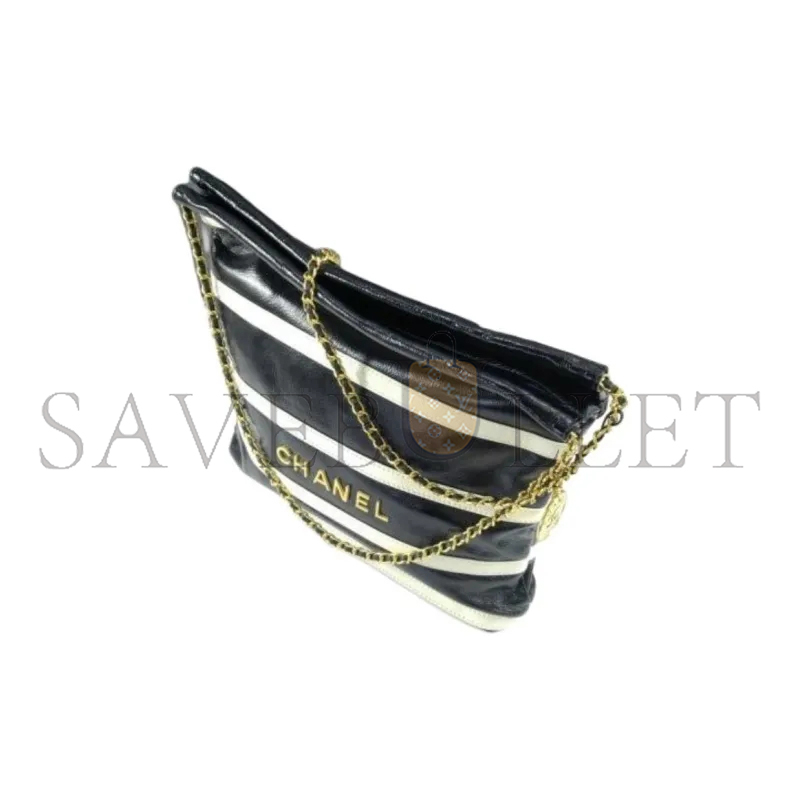 CHANEL 22 SHINY CALFSKIN STRIPED AS3260 (42*39*8cm)