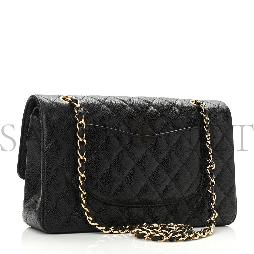 CHANEL CAVIAR QUILTED MEDIUM DOUBLE FLAP BLACK GOLD HARDWARE (25*15*6cm)