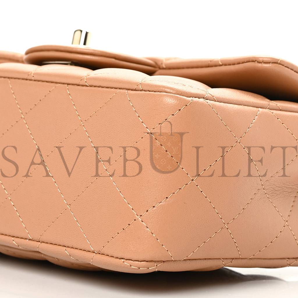 CHANEL LAMBSKIN QUILTED MINI TOP HANDLE RECTANGULAR FLAP BEIGE ROSE GOLD HARDWARE (19*13*6cm)