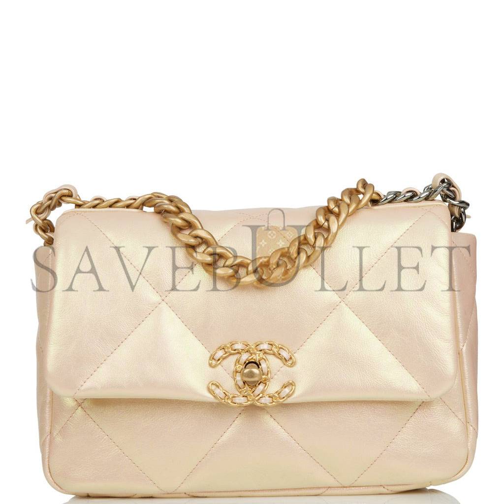 CHANEL MEDIUM 19 FLAP BAG ROSE IRIDESCENT CALFSKIN MIXED HARDWARE (25*16*9cm)