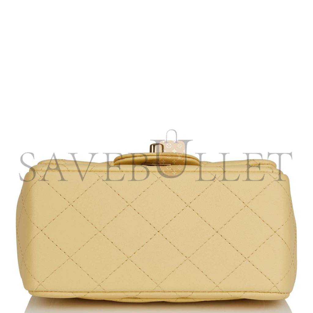 CHANEL MINI SQUARE FLAP BAG YELLOW LAMBSKIN LIGHT GOLD HARDWARE (17*13*8cm)