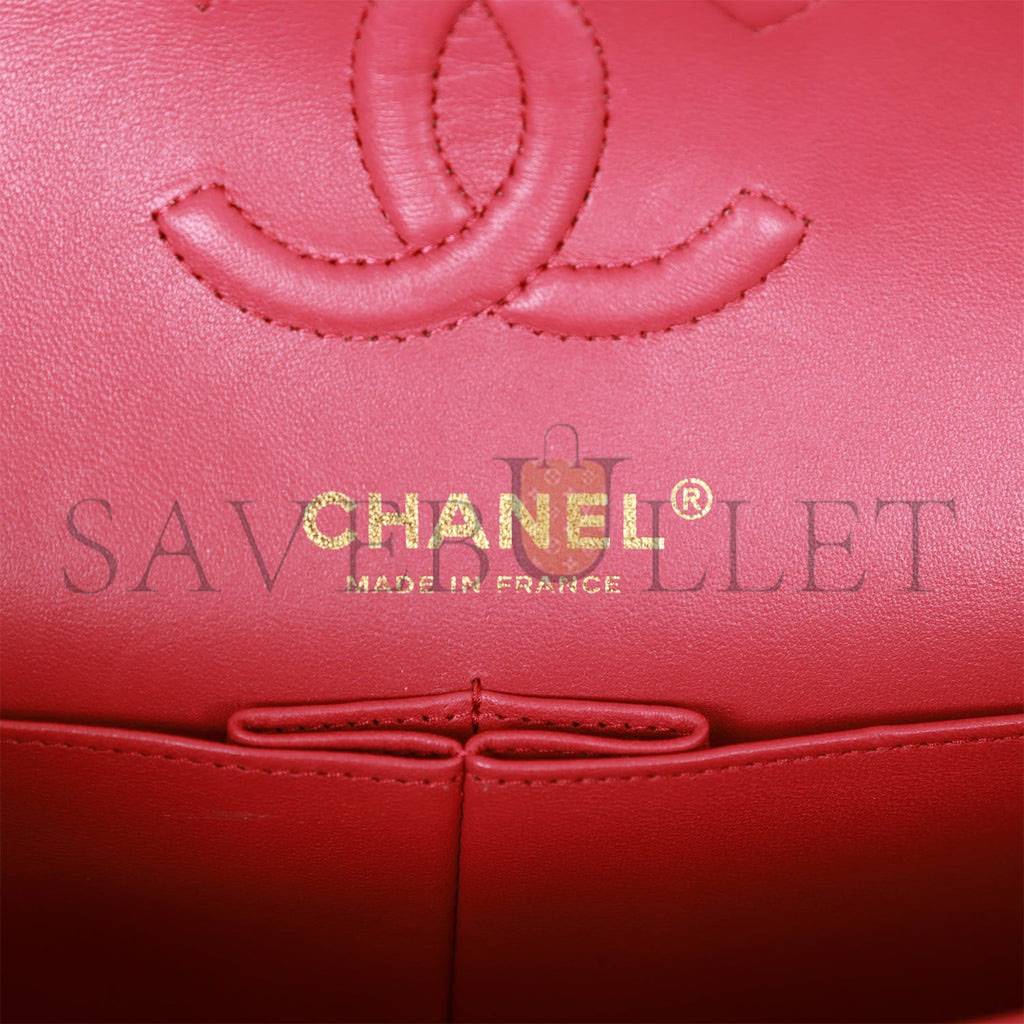 CHANEL SMALL CLASSIC DOUBLE FLAP DARK PINK CAVIAR LIGHT GOLD HARDWARE (23*13*6cm)