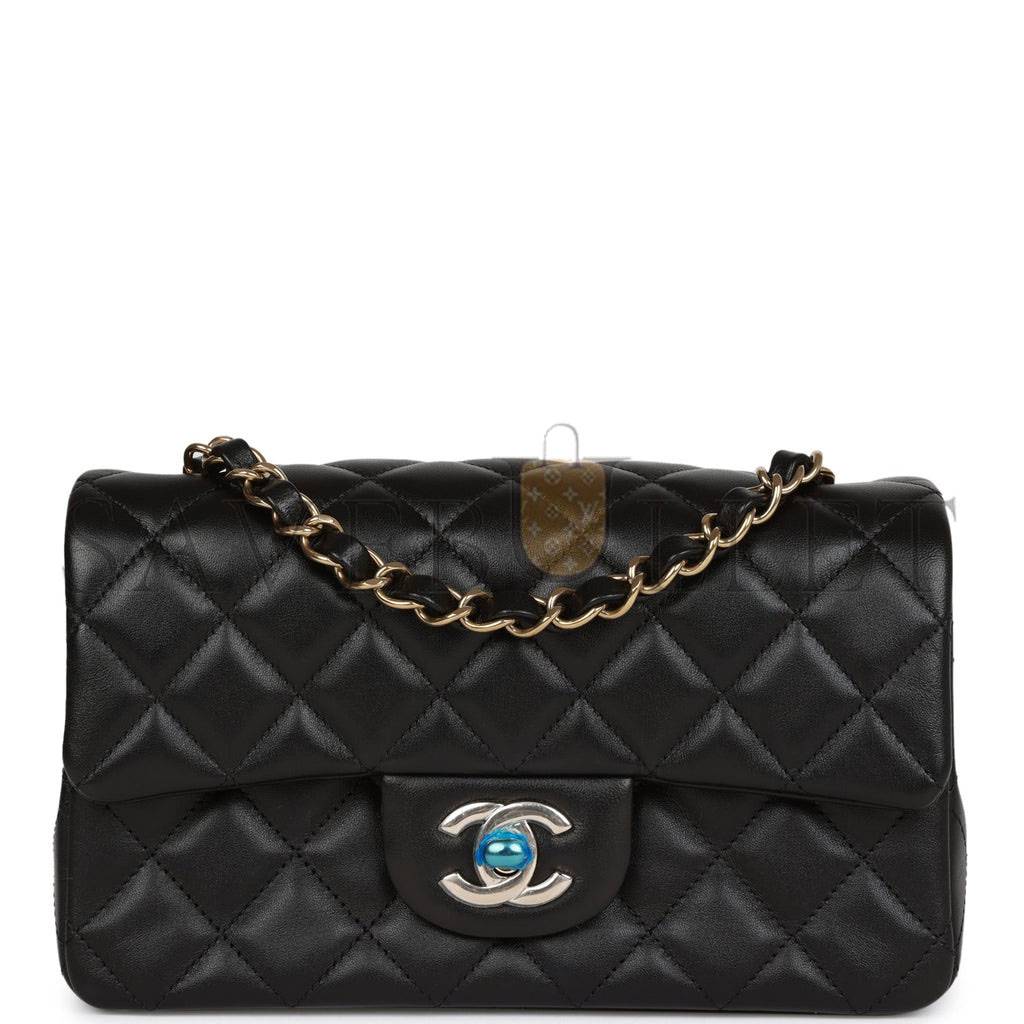 CHANEL MINI RECTANGULAR FLAP BAG BLACK LAMBSKIN LIGHT GOLD HARDWARE (20*13*6cm)