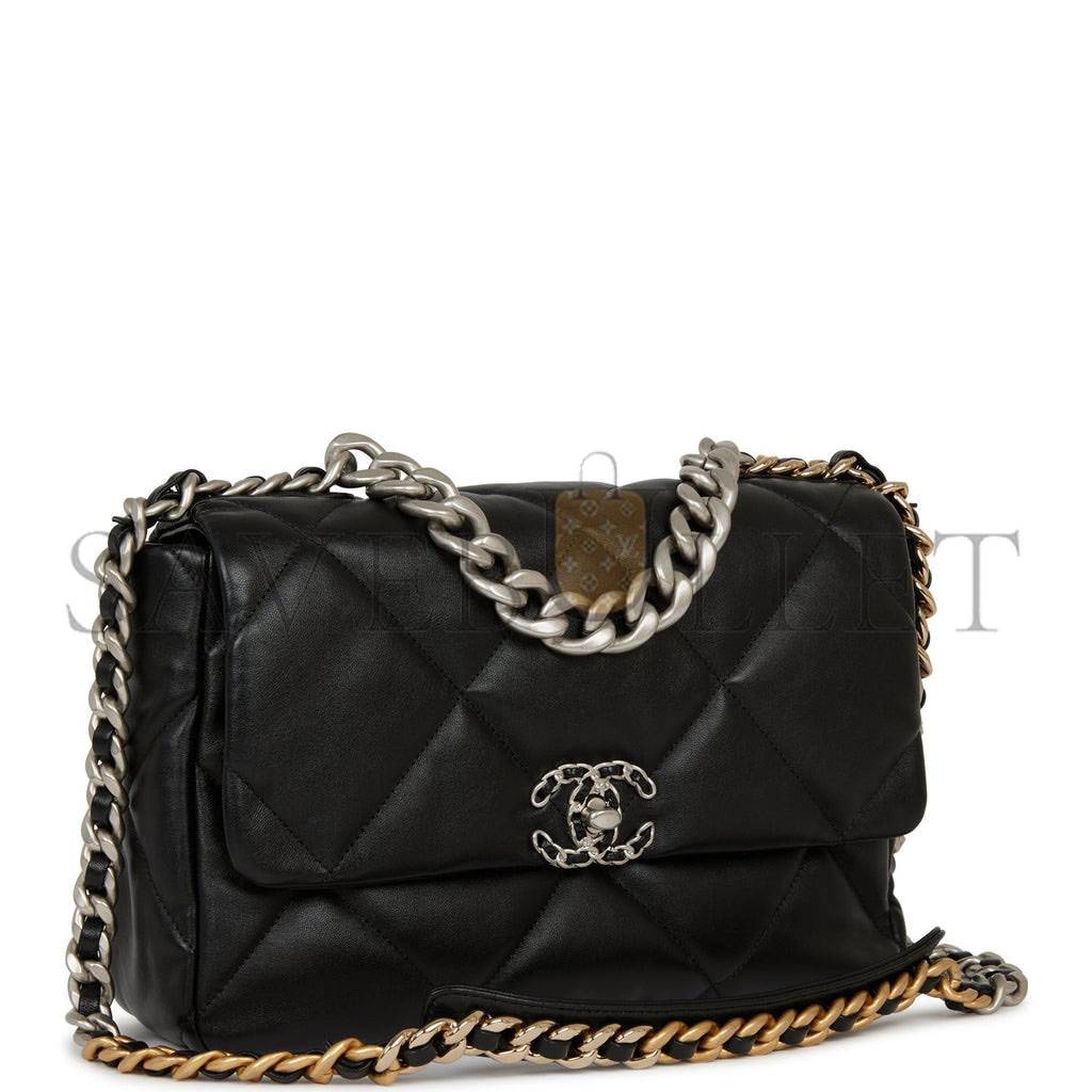 CHANEL LARGE 19 FLAP BAG BLACK LAMBSKIN MIXED HARDWARE (30*20*9cm)