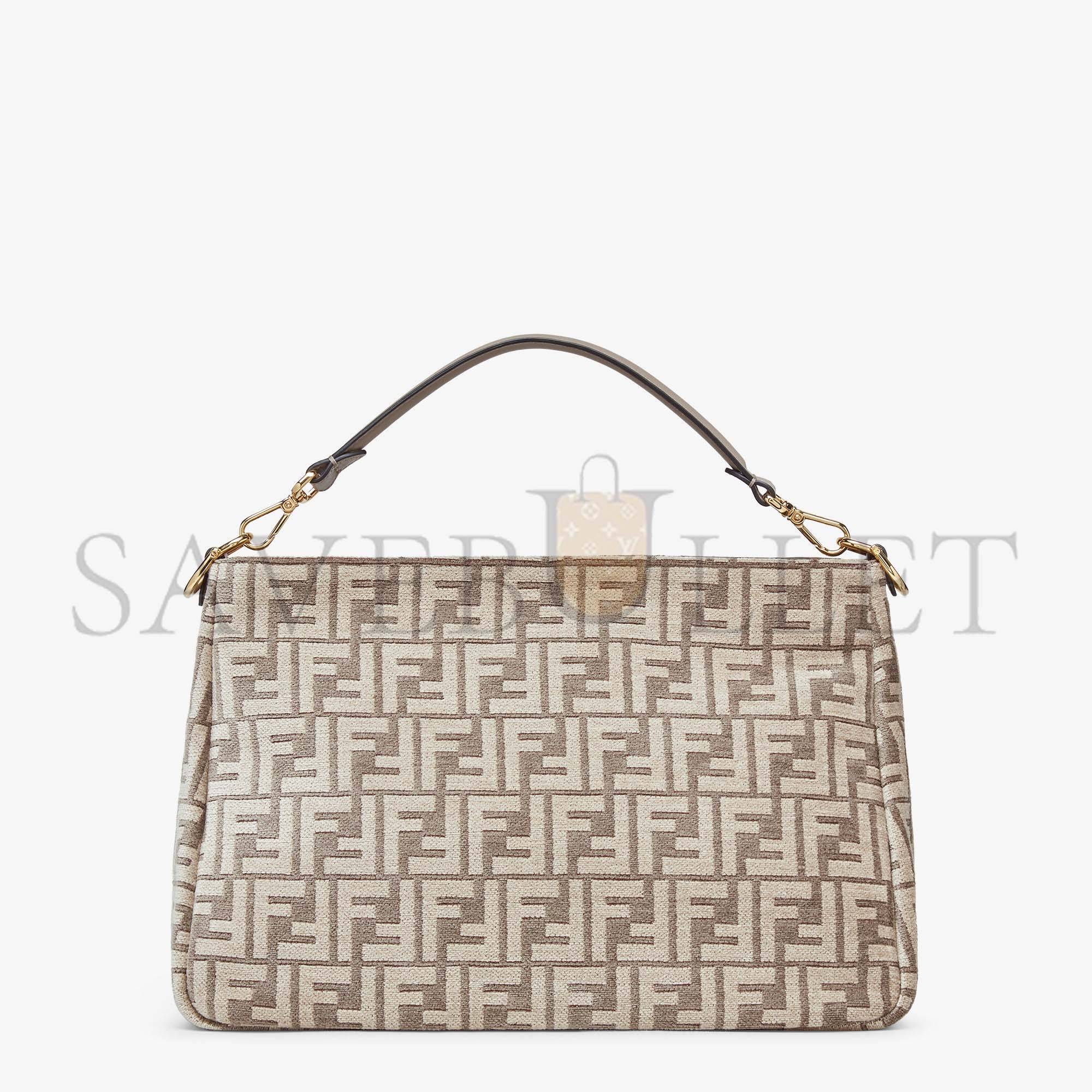 FENDI O’LOCK ZIPPER - DOVE GRAY TAPESTRY FABRIC BAG 8BR805ALFVF1IQU (36*23.5*14cm)