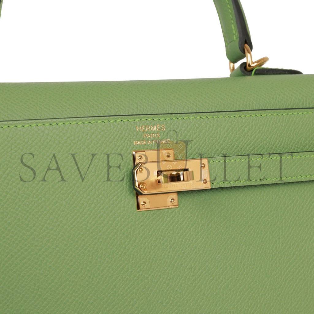 HERMES KELLY SELLIER 25 VERT CRIQUET EPSOM GOLD HARDWARE HANDMADE  (25*17*7cm)