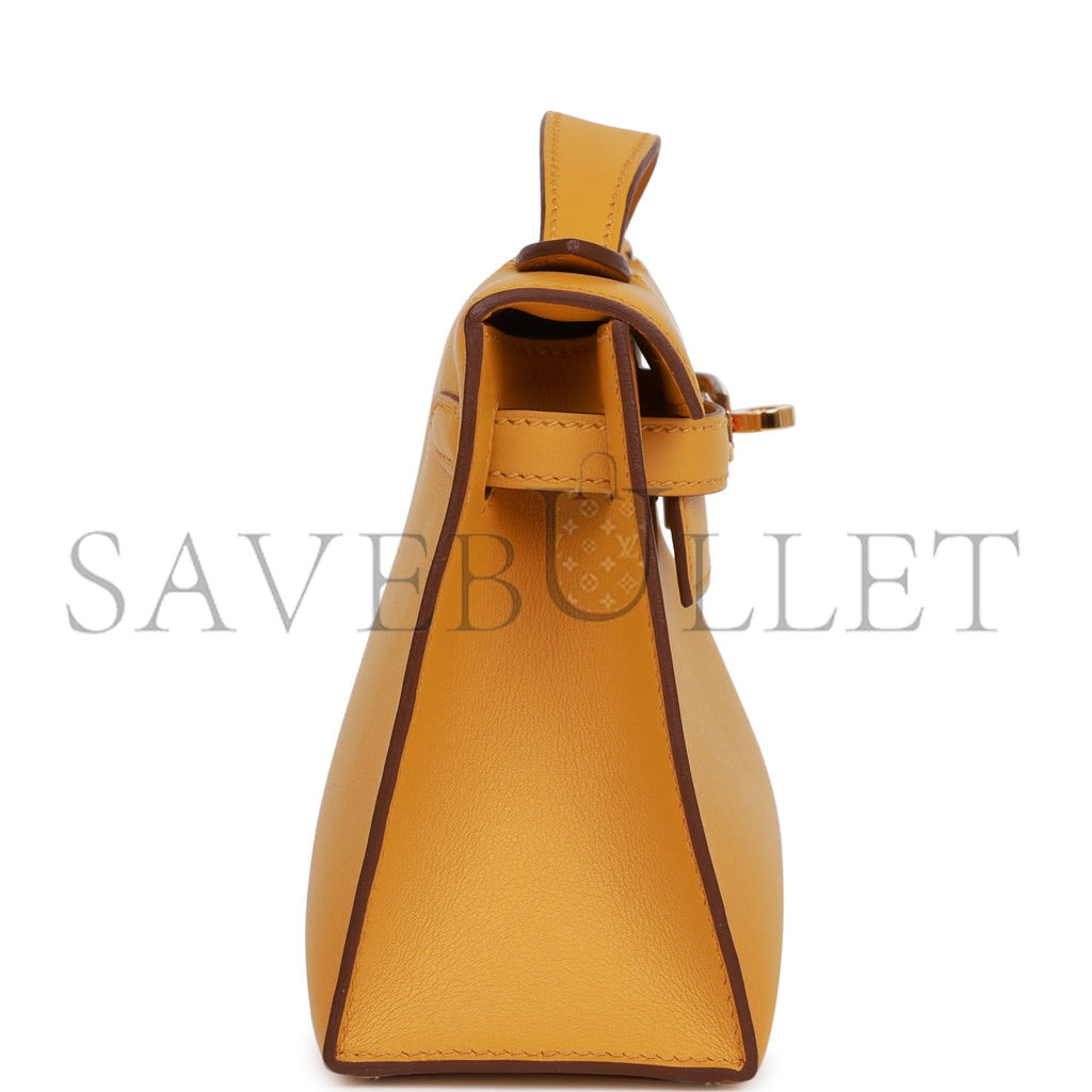 HERMES KELLY POCHETTE JAUNE AMBRE SWIFT GOLD HARDWARE  (22*12*13cm)