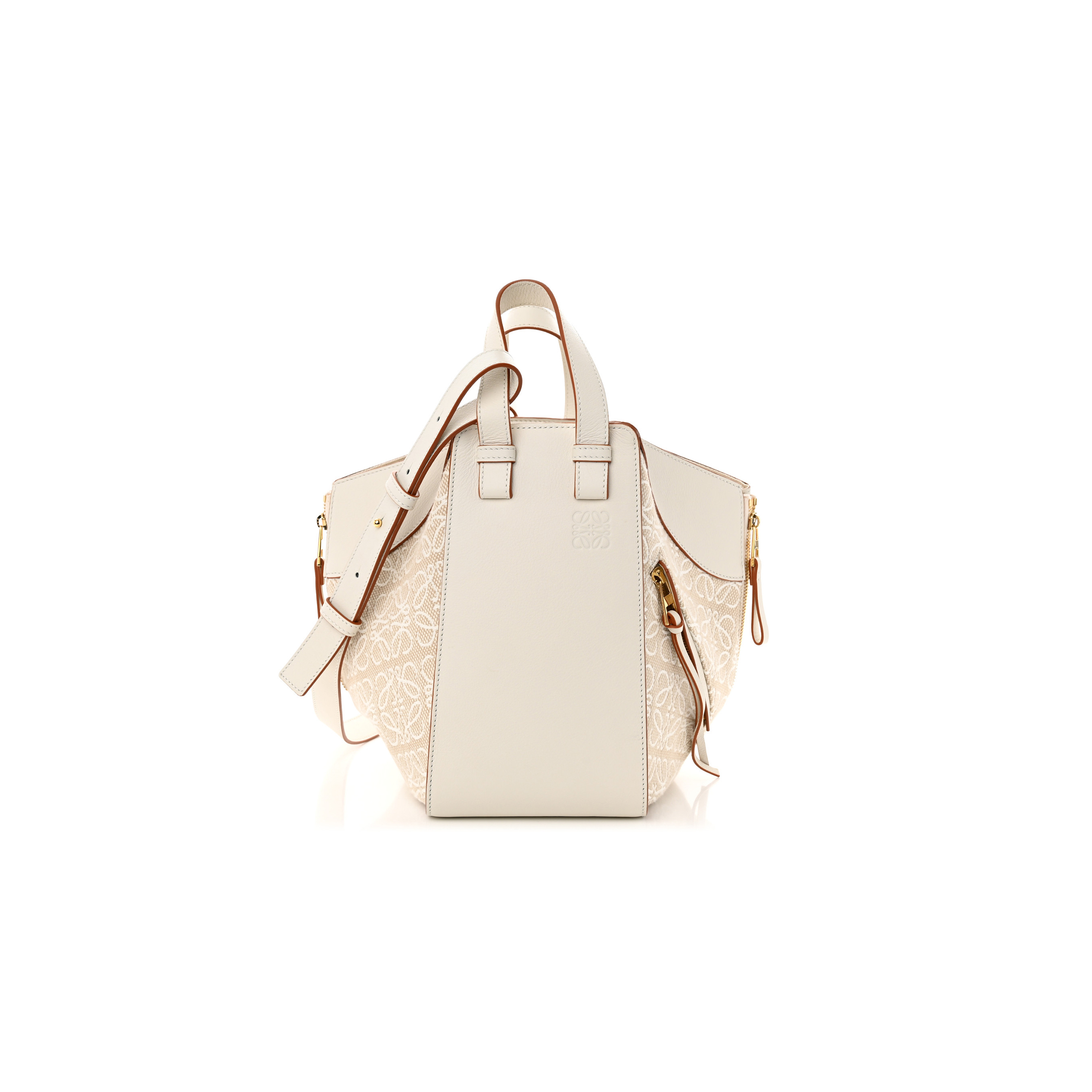 LOEWE CALFSKIN CANVAS ANAGRAM SMALL HAMMOCK SHOULDER BAG ECRU WHITE (30*25*13.5cm)