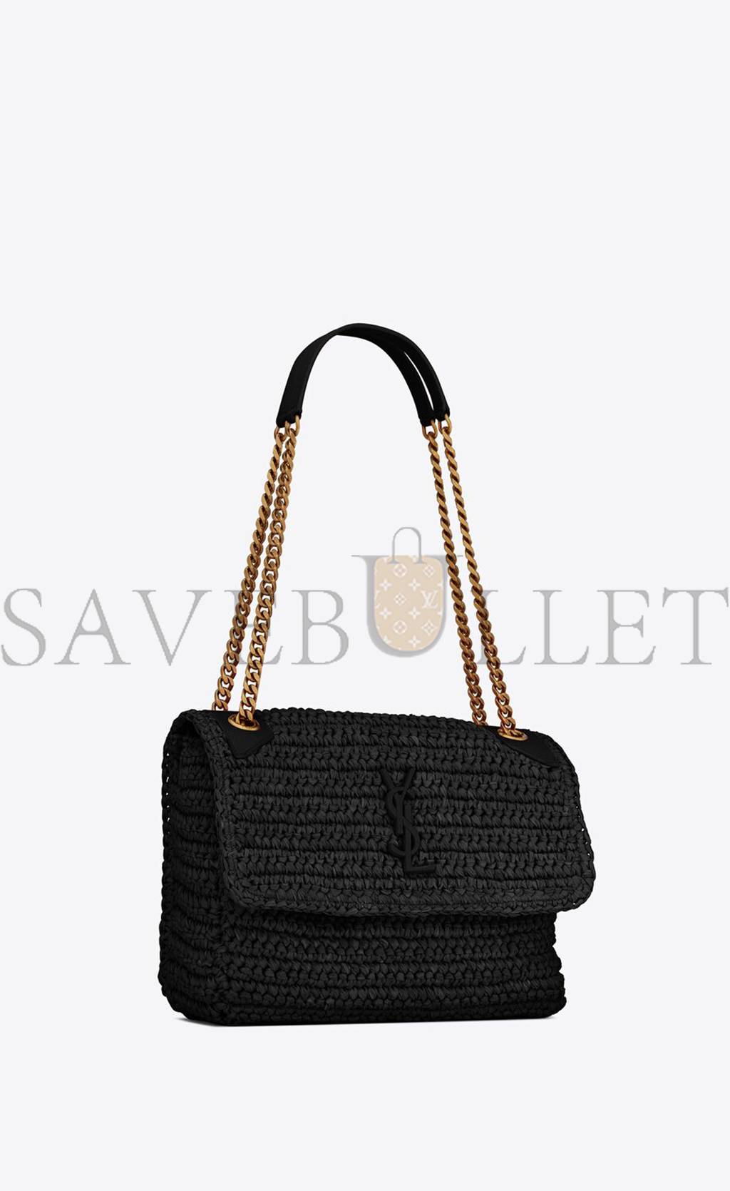 YSL NIKI MEDIUM CHAIN BAG IN RAFFIA AND LEATHER 633187GG66W1000 (28*20*8.5cm)