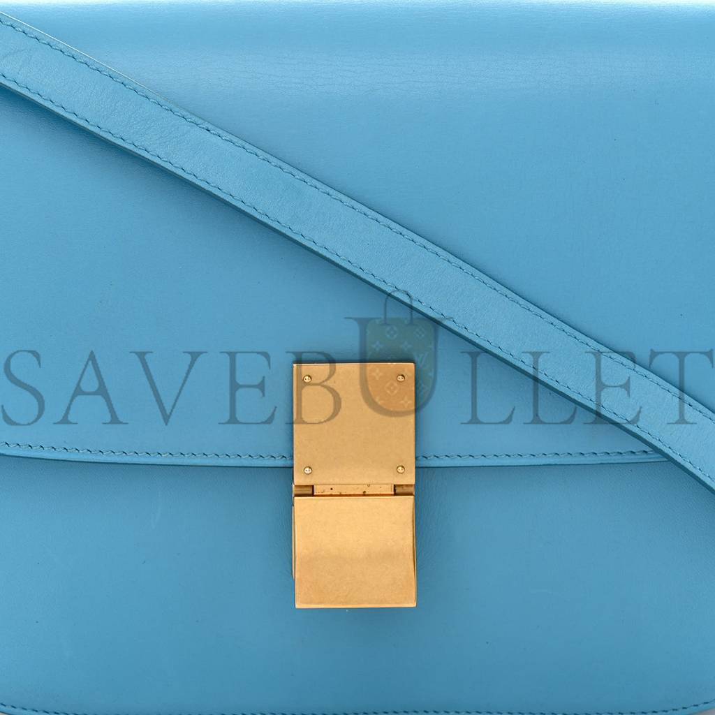 CELINE BOX CALFSKIN MEDIUM CLASSIC BOX FLAP BAG BLUE (23*18*6cm)