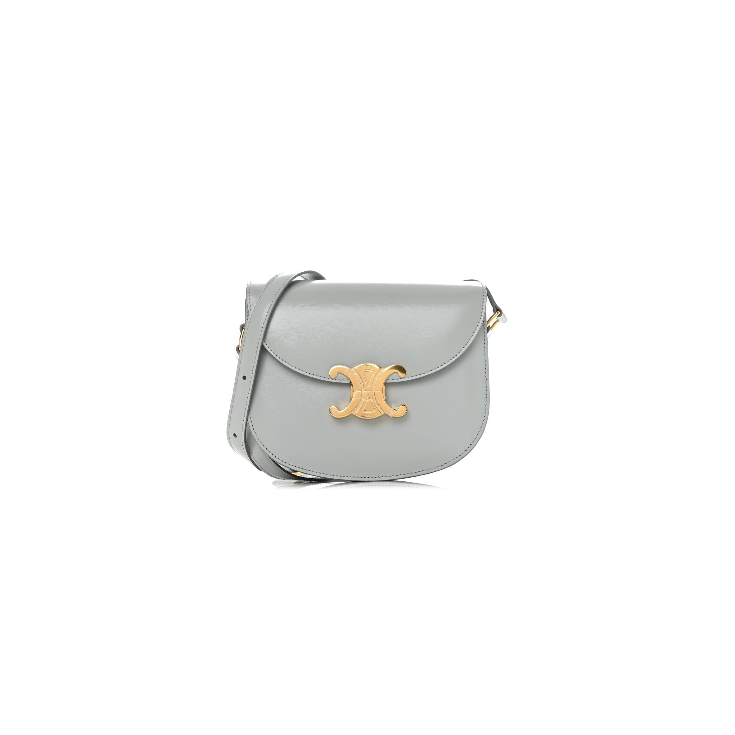 CELINE SHINY CALFSKIN TEEN BESACE CLEA TRIOMPHE BLUE GRAY (18*15*5cm)