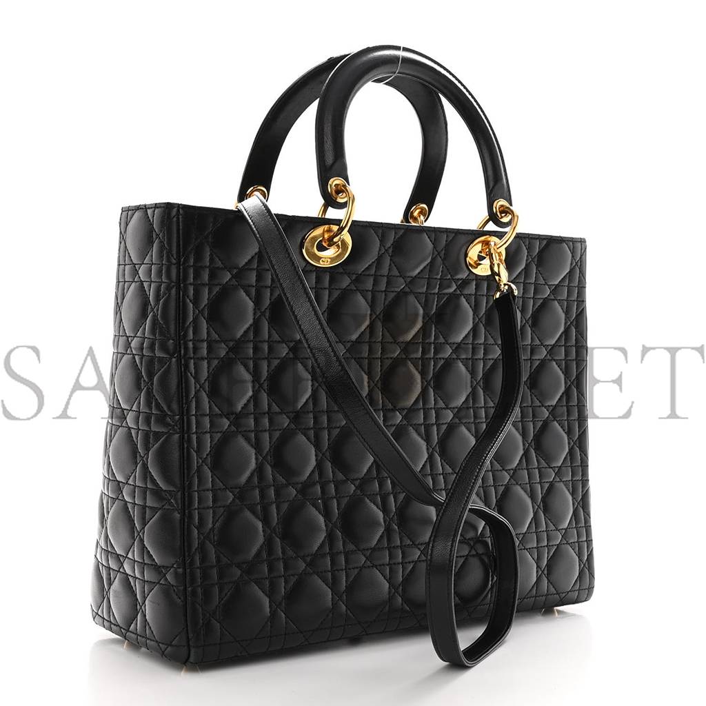 DIOR LAMBSKIN CANNAGE LARGE LADY DIOR BLACK (32*25*12.1cm)