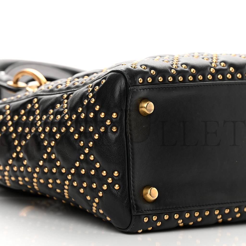 DIOR CALFSKIN CANNAGE STUDDED MEDIUM SUPPLE LADY DIOR BLACK (23*18*12.1cm)