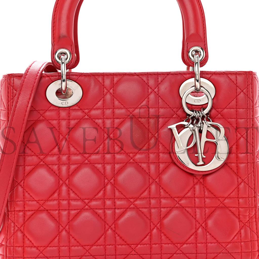 DIOR LAMBSKIN CANNAGE MEDIUM LADY DIOR RED (23*20*12.1cm)