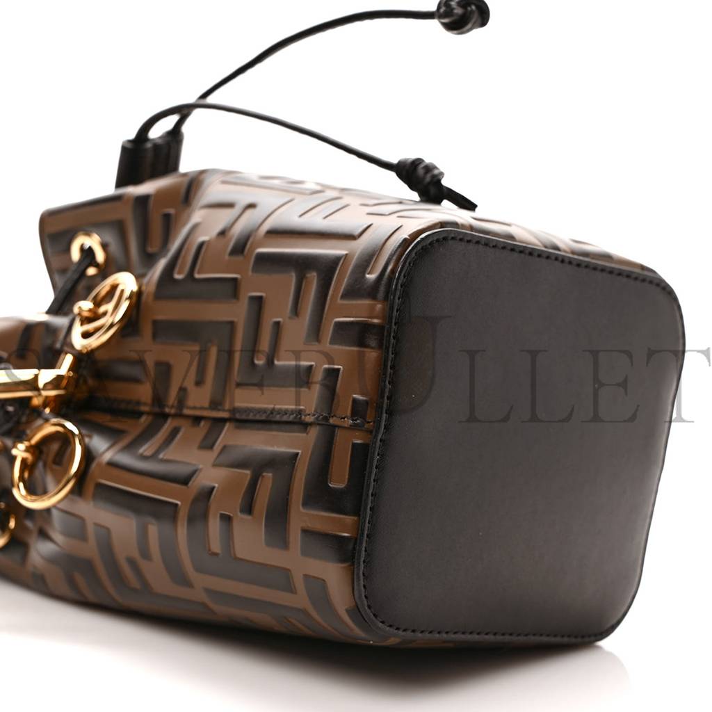 FENDI VITELLO LIBERTY F IS FENDI BI-COLOR FF 1974 EMBOSSED MINI MON TRESOR BUCKET BAG MAYA BLACK (18*12*10cm)