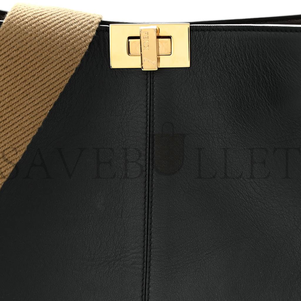 FENDI VITELLO SETA GLAZED FABRIC FF 1974 MEDIUM PEEKABOO X-LITE BLACK (29*25*14cm)