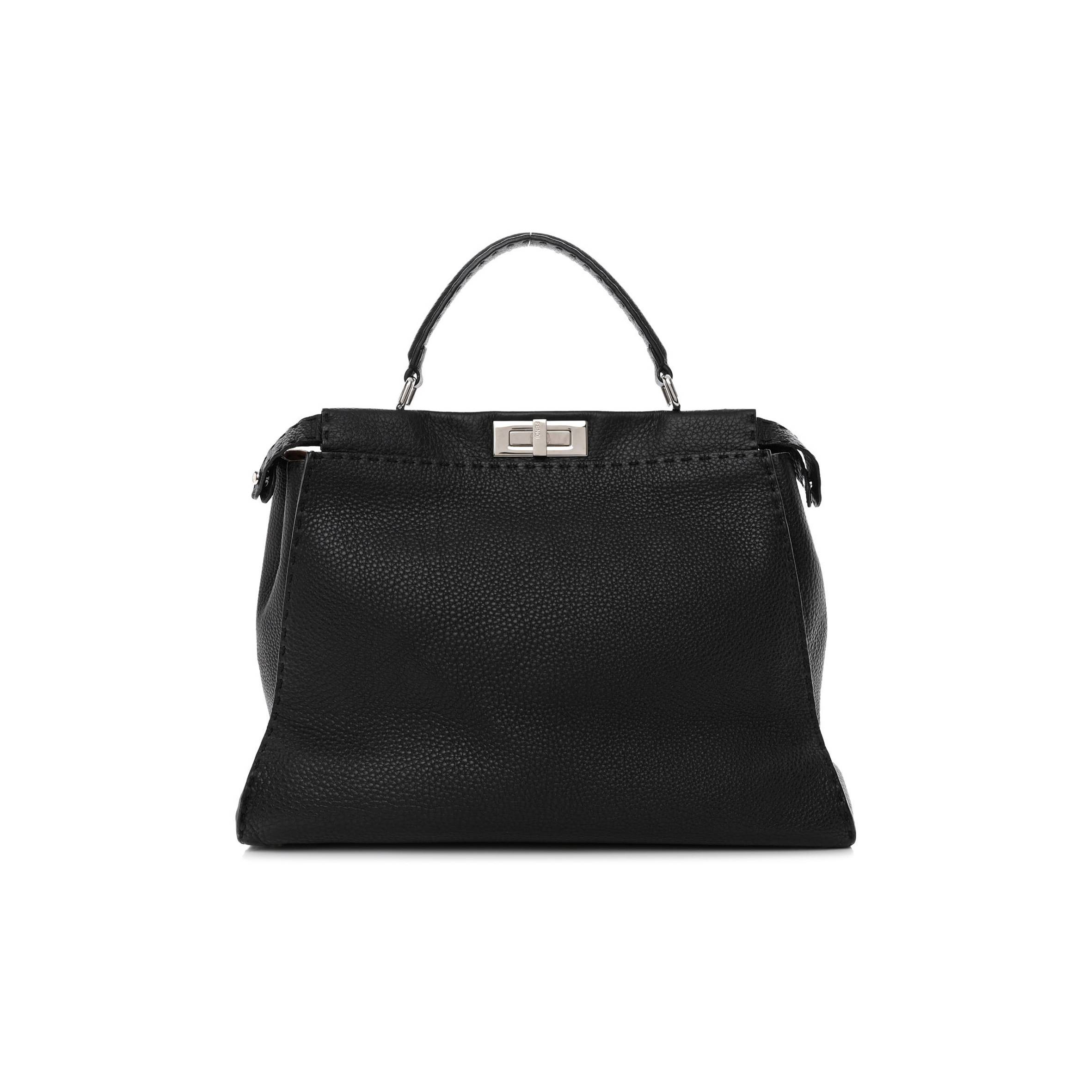 FENDI CUOIO ROMANO SELLERIA BI-COLOR LARGE PEEKABOO ICONIC SATCHEL BLACK MOU (39*30*18cm)